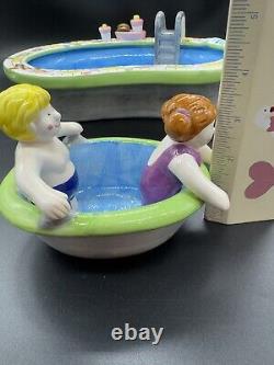 Lotus 1995 Chip and Dip Bowl Swimming Pool Party Hot Tub Ceramic Set Vtg Retro