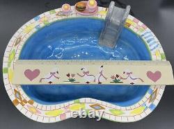 Lotus 1995 Chip and Dip Bowl Swimming Pool Party Hot Tub Ceramic Set Vtg Retro