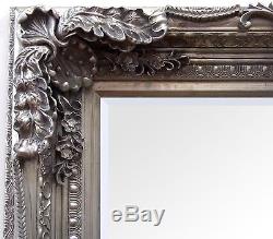 Louis Large Ornate Carved French Frame Wall Leaner Mirror Silver 176cm x 90cm