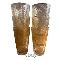 MCM Vintage Jeanette Marigold Carnival Glass Tree Bark Tumblers Retro Kitchen