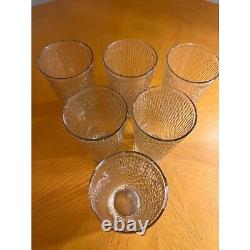 MCM Vintage Jeanette Marigold Carnival Glass Tree Bark Tumblers Retro Kitchen
