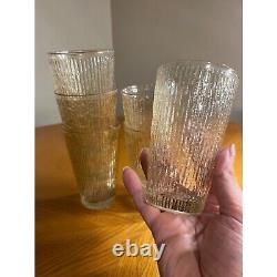 MCM Vintage Jeanette Marigold Carnival Glass Tree Bark Tumblers Retro Kitchen