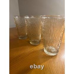 MCM Vintage Jeanette Marigold Carnival Glass Tree Bark Tumblers Retro Kitchen