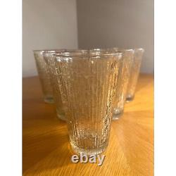 MCM Vintage Jeanette Marigold Carnival Glass Tree Bark Tumblers Retro Kitchen
