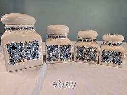 MCM Vintage Retro Taunton Vale Blue Flower Kitchen Storage Jar Canister Set