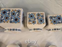 MCM Vintage Retro Taunton Vale Blue Flower Kitchen Storage Jar Canister Set