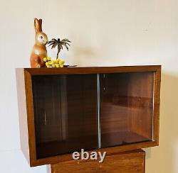 MCM Vintage Teak Display Medicine Kitchen Cabinet Glass Sliding Doors