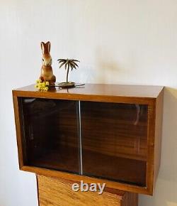 MCM Vintage Teak Display Medicine Kitchen Cabinet Glass Sliding Doors