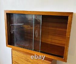 MCM Vintage Teak Display Medicine Kitchen Cabinet Glass Sliding Doors