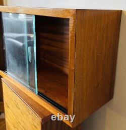 MCM Vintage Teak Display Medicine Kitchen Cabinet Glass Sliding Doors