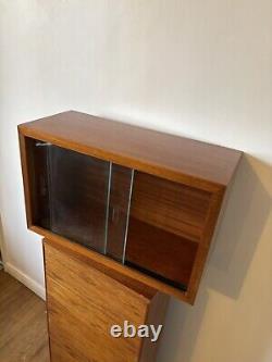 MCM Vintage Teak Display Medicine Kitchen Cabinet Glass Sliding Doors