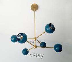 MID Century Atomic Sputnik 6 Arms Orbs Brass Chandelier Lights Fixture