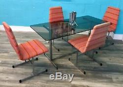MID Century Vintage Retro Pieff Chrome And Glass Dining Table And Chairs