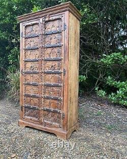 Magnificent Vintage Sold Wood Sheesham Indian Style Ornate Cupboard