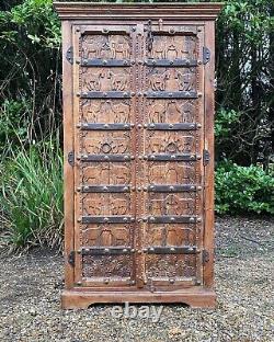 Magnificent Vintage Sold Wood Sheesham Indian Style Ornate Cupboard