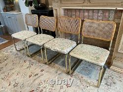 Marcel Breuer Cesca Chairs Set of Four Brass Legs Wicker Back Retro Vintage