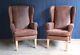 Matching Pair Of Brown Suede Wing Back Armchairs Vintage Delivery