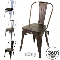 Metal Dining Chair Stackable Industrial Vintage Bistro Kitchen Garden Cafe Chair