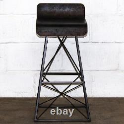 Metal Industrial Bar Stool Rustic Vintage Retro Seat Chair Kitchen Bistro Cafe