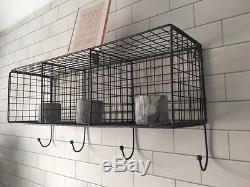 Metal Wire Locker Room Industrial Style Shelf 4 Hooks Unit Grey 3 Sections Large