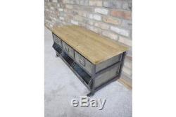 Metal Wooden Retro Industrial Cabinet 6 Drawer Low Sideboard Media Storage Unit