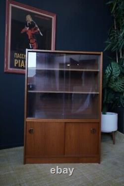 Mid Century 1960s Display China Cabinet with Glass Sliding Doors and Bottom Cupb