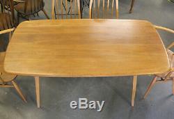 Mid Century Ercol Windsor Plank Table, 6 Quaker Dining Chairs, Kitchen, Retro