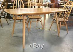 Mid Century Ercol Windsor Plank Table, 6 Quaker Dining Chairs, Kitchen, Retro