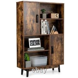 Mid Century Modern Bookcase Rustic Storage Cabinet Vintage Sideboard 2 door Unit