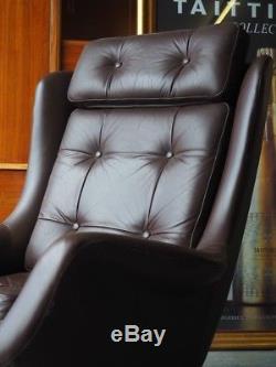 Mid Century Retro Dark Brown Vinyl/Leatherette Swivel Egg Chair Armchair