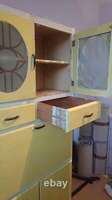 Mid Century Vintage Kitchen Cupboard/Pantry, ArtDec style Windows. Needs TLC