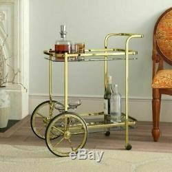 Mirrored Kitchen Trolley Cart Glass Shelves Metal Serving Drinks Frame Bar Gold