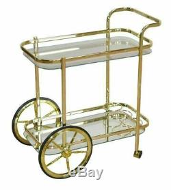 Mirrored Kitchen Trolley Cart Glass Shelves Metal Serving Drinks Frame Bar Gold