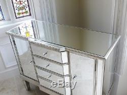 Mirrored Sideboard 2 Doors 4 Drawers Silver Storage Cabinet Side Cupboard Unit