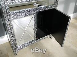 Mirrored Storage Cabinet Vintage 2 Door 1 Drawer Home Living Furniture Cupboard