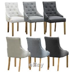 Modern 2/4/6 Dining Chairs Fabric Padded Armchair Dining Room Kitchen Studded BN