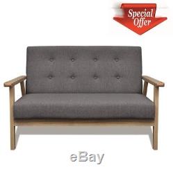 Modern 2 Seater Small Sofa Couch Bench Grey Cushion Fabric Wooden Indoor Outdoor