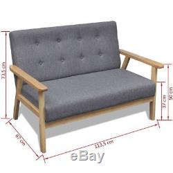 Modern 2 Seater Small Sofa Couch Bench Grey Cushion Fabric Wooden Indoor Outdoor
