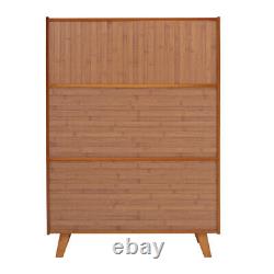 Modern Bamboo Wood Sideboard Kitchen Cupboard with Double Clear Doors, 2 Drawers