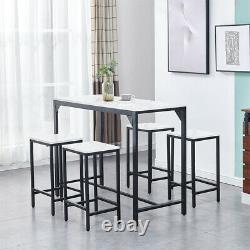 Modern Bar Table and 4 Stools Set Industrial Breakfast Dining Set Marble vein UK