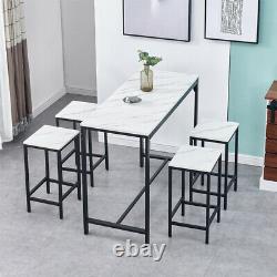 Modern Bar Table and 4 Stools Set Industrial Breakfast Dining Set Marble vein UK