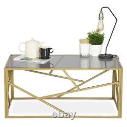 Modern Retro Glass Coffee Table with Geometric Design Golden Finish Home Office