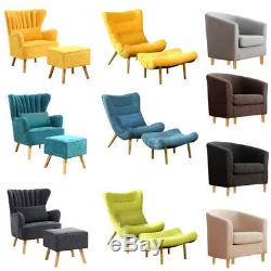 Modern/Retro Soft Fabric Tub Occasional Lounger Accent Chair Armchair Footstool