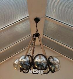 Modern Vintage Retro Rustic 8 Glass Globe Hemp Rope Ceiling LED Light Chandelier