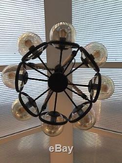 Modern Vintage Retro Rustic 8 Glass Globe Hemp Rope Ceiling LED Light Chandelier
