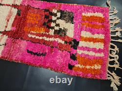 Moroccan Boujaad Handmade Runner Rug 2'4x10'9 Berber Geometric Pink Red Carpet