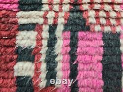 Moroccan Boujaad Handmade Runner Rug 2'5x11'2 Abstract Pink Wool Berber Carpet