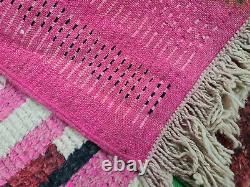 Moroccan Boujaad Handmade Runner Rug 2'5x11'2 Abstract Pink Wool Berber Carpet