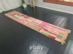 Moroccan Boujaad Handmade Runner Rug 2'5x11'2 Abstract Pink Wool Berber Carpet