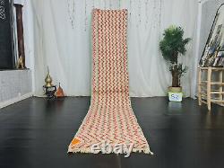 Moroccan Boujaad Handmade Runner Rug 2'5x11'4 Zigzag Pink Green Wool Berber Rug